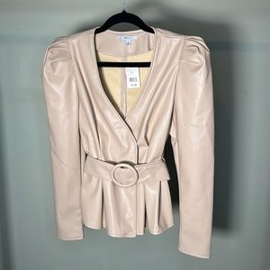 Beige vegan leather blazer